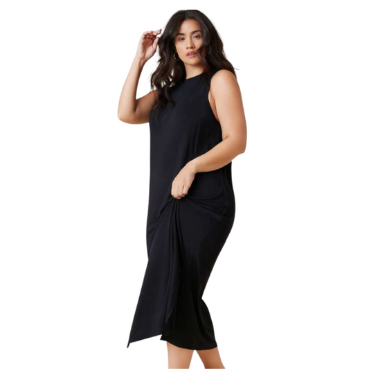 NEW black cotton/spandex high neck slip dress, available in 8-24, size 16/18 in stock
