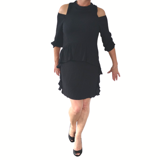 Three Of Something black cut out shoulder dress, size 12-14