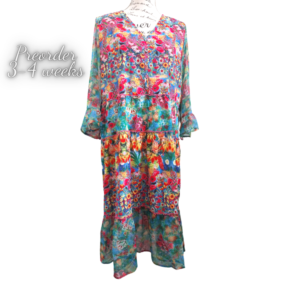 NEW colourful silk Summer dress, size 14 in stock, PRE-ORER others, size 10-16